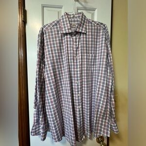 Peter Millar Mens XL Blue White Red Plaid Long Sleeve Button Down Dress Shirt
